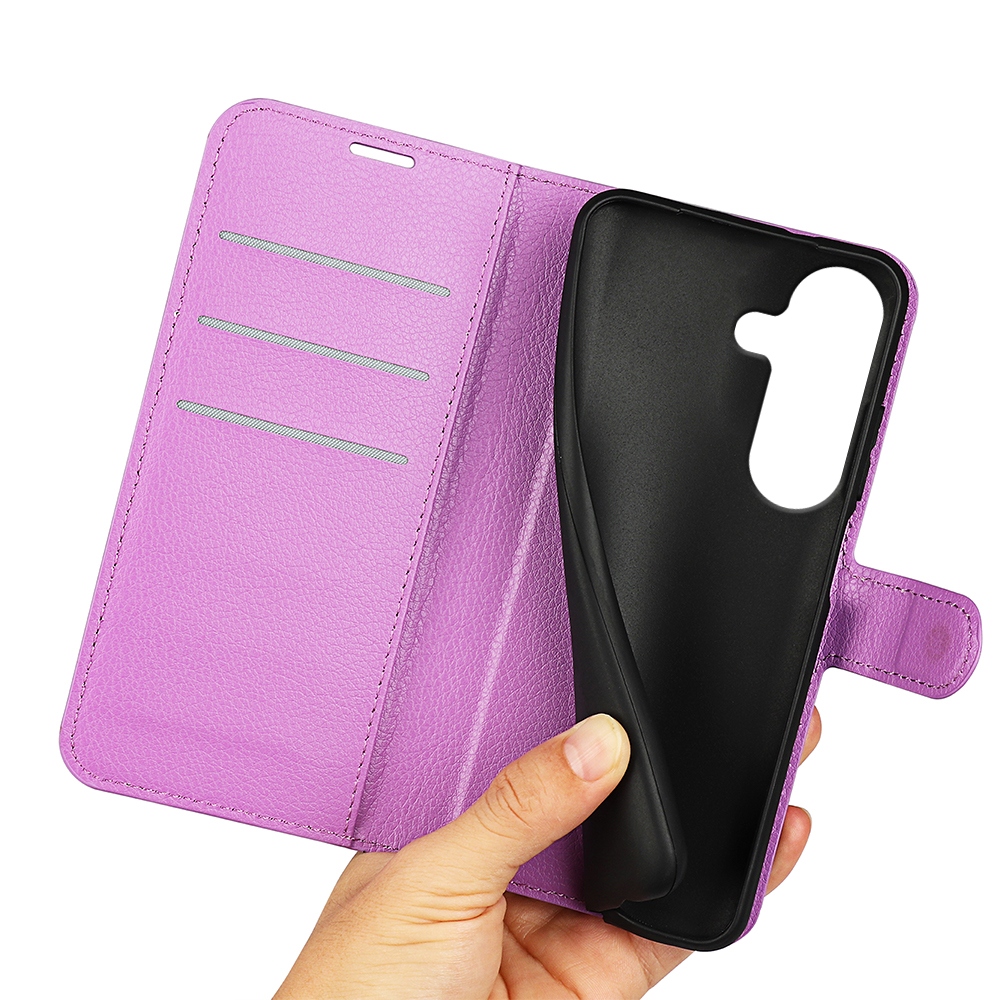 Litchi knižkové púzdro na Samsung Galaxy S26/S26 Pro - fialové