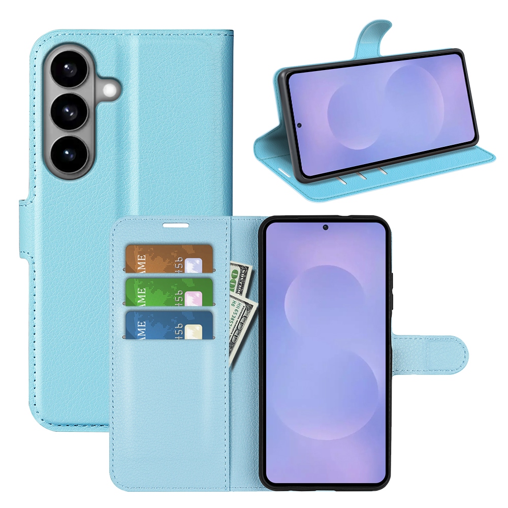 Litchi knižkové púzdro na Samsung Galaxy S26/S26 Pro - modré