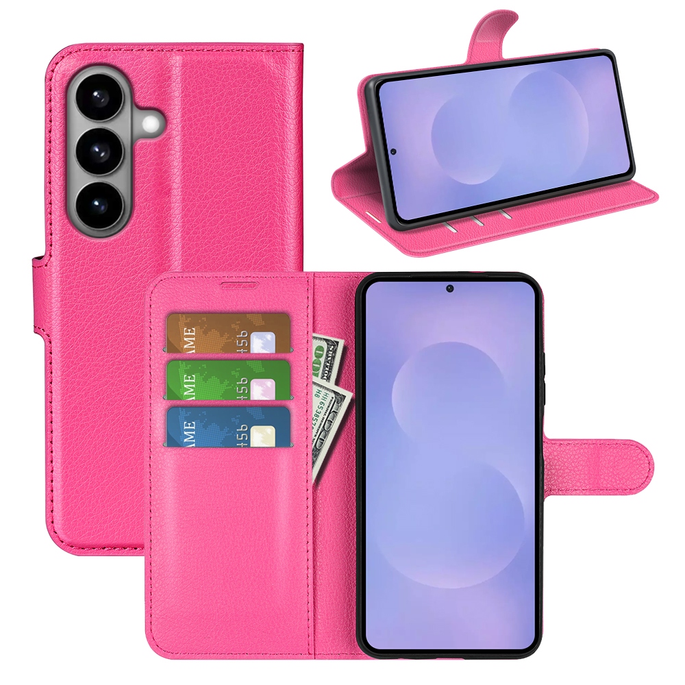 Litchi knižkové púzdro na Samsung Galaxy S26/S26 Pro - rose