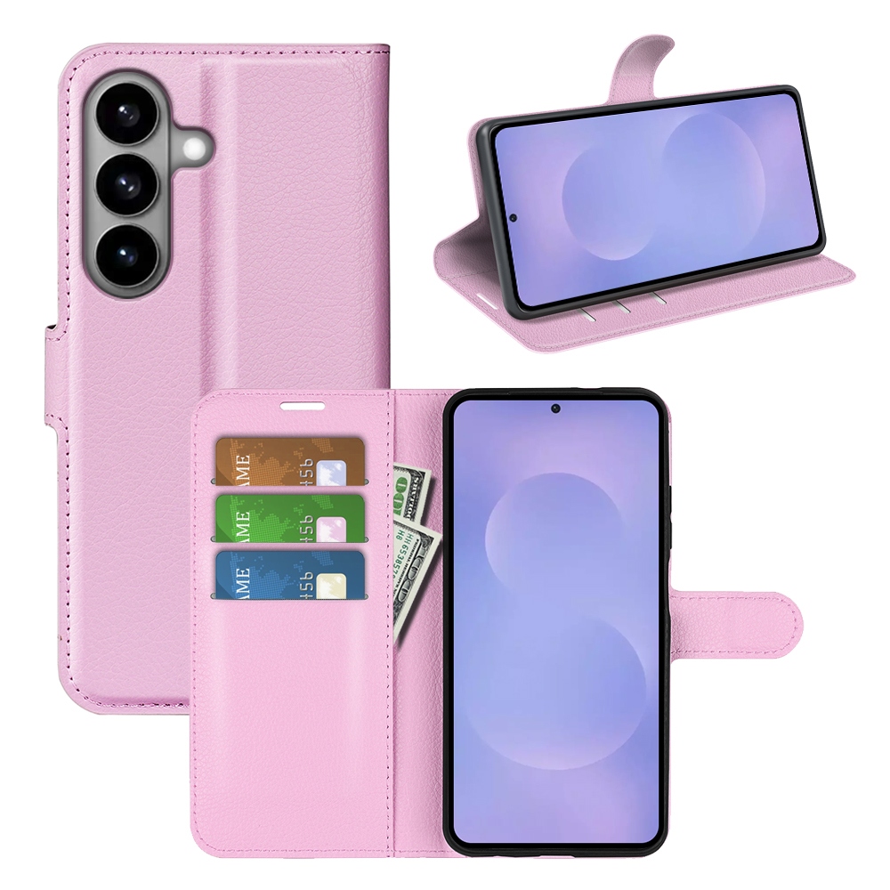 Litchi knižkové púzdro na Samsung Galaxy S26/S26 Pro - ružové