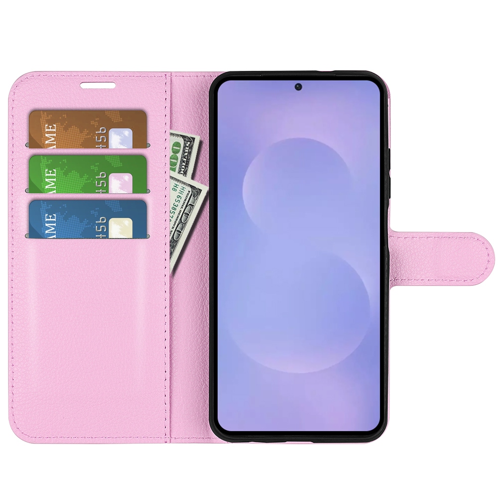 Litchi knižkové púzdro na Samsung Galaxy S26/S26 Pro - ružové