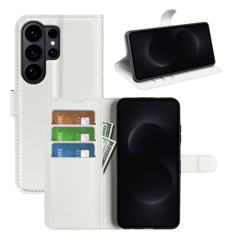 Litchi knižkové púzdro na Samsung Galaxy S26 Ultra - biele