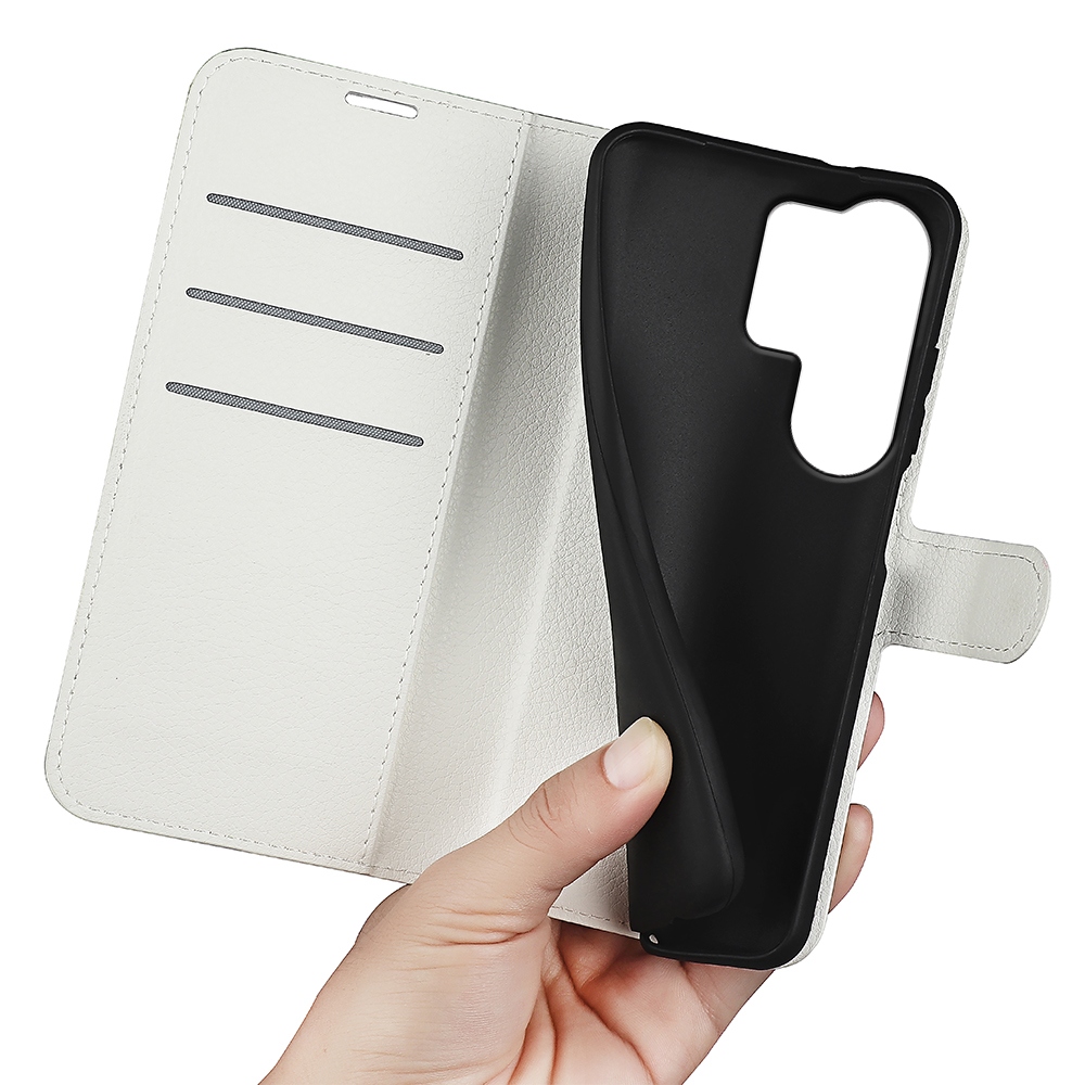 Litchi knižkové púzdro na Samsung Galaxy S26 Ultra - biele