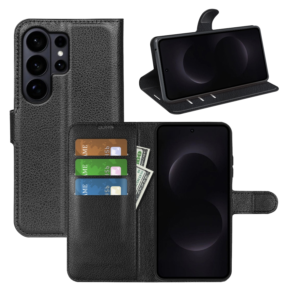 Litchi knižkové púzdro na Samsung Galaxy S26 Ultra - čierne