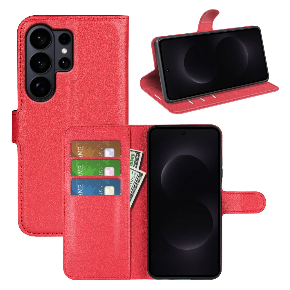 Litchi knižkové púzdro na Samsung Galaxy S26 Ultra - červené