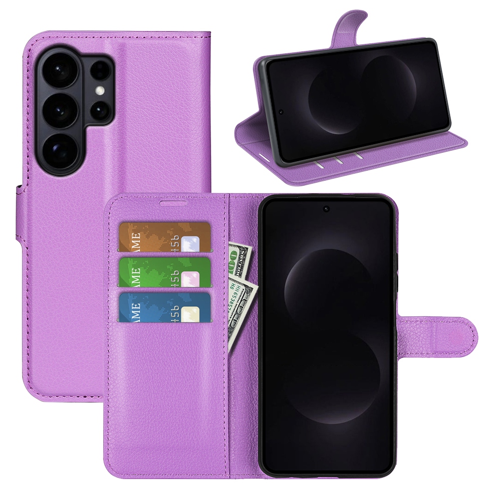 Litchi knižkové púzdro na Samsung Galaxy S26 Ultra - fialové