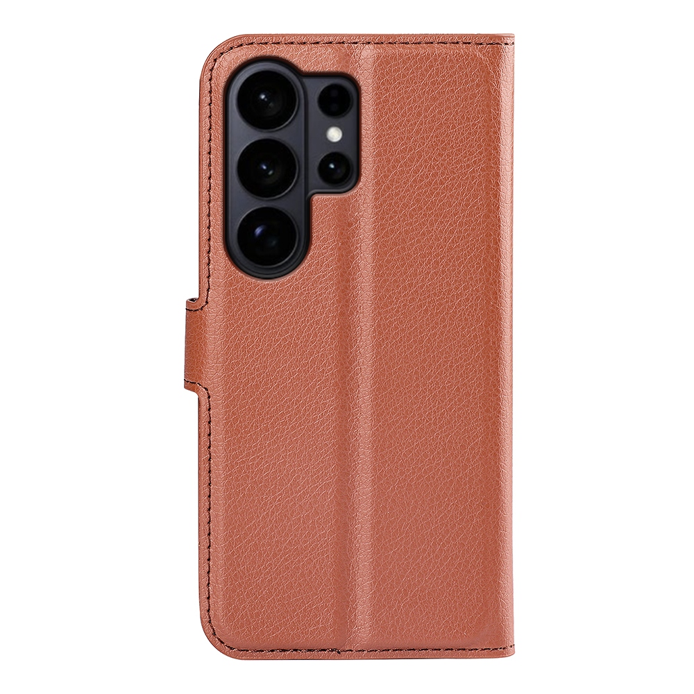 Litchi knižkové púzdro na Samsung Galaxy S26 Ultra - hnedé
