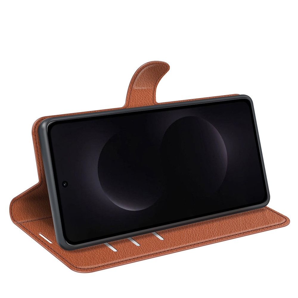 Litchi knižkové púzdro na Samsung Galaxy S26 Ultra - hnedé