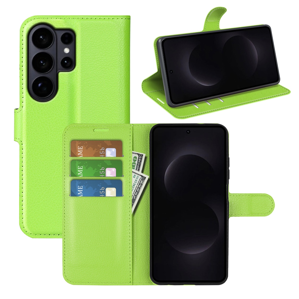 Litchi knižkové púzdro na Samsung Galaxy S26 Ultra - zelené