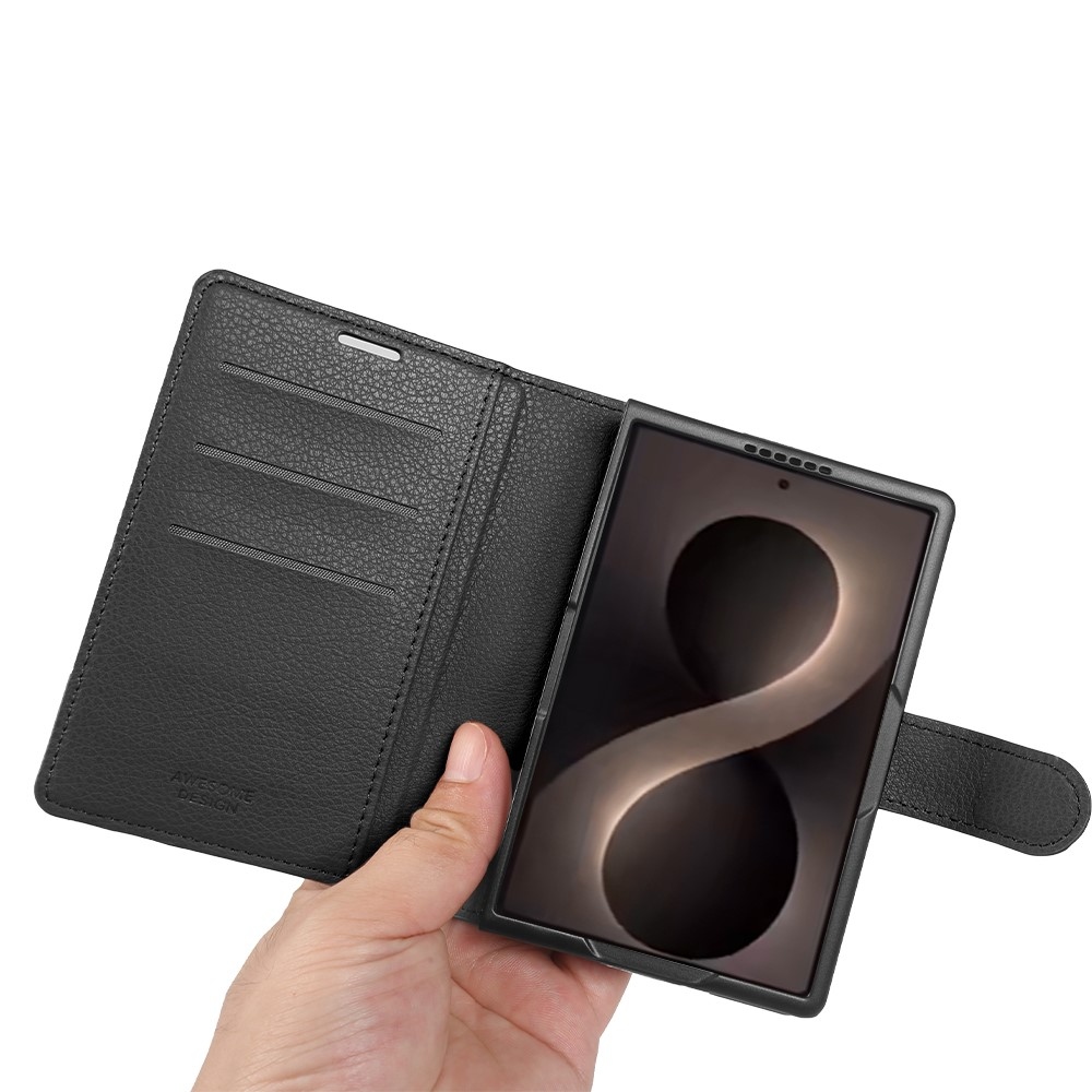 Litchi knižkové púzdro na Samsung Galaxy Z Fold8 5G - čierne