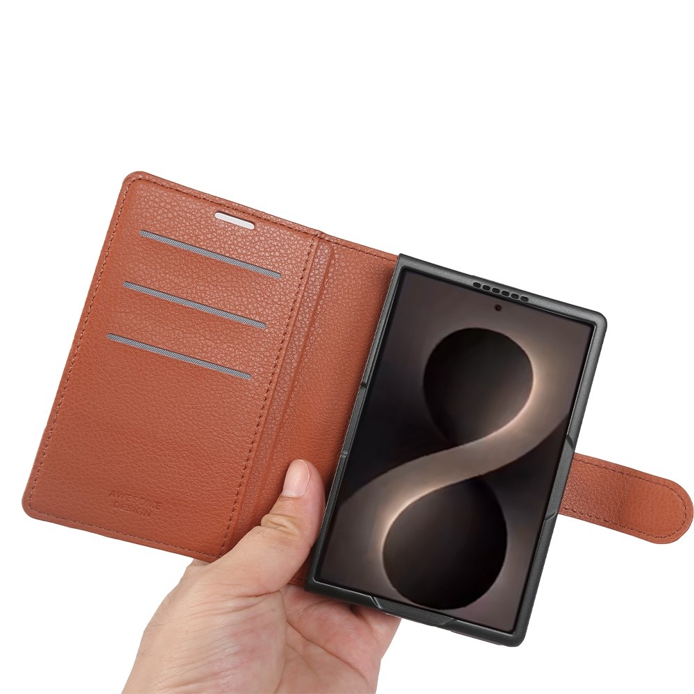Litchi knižkové puzdro na Samsung Galaxy Z Fold8 5G - hnedé