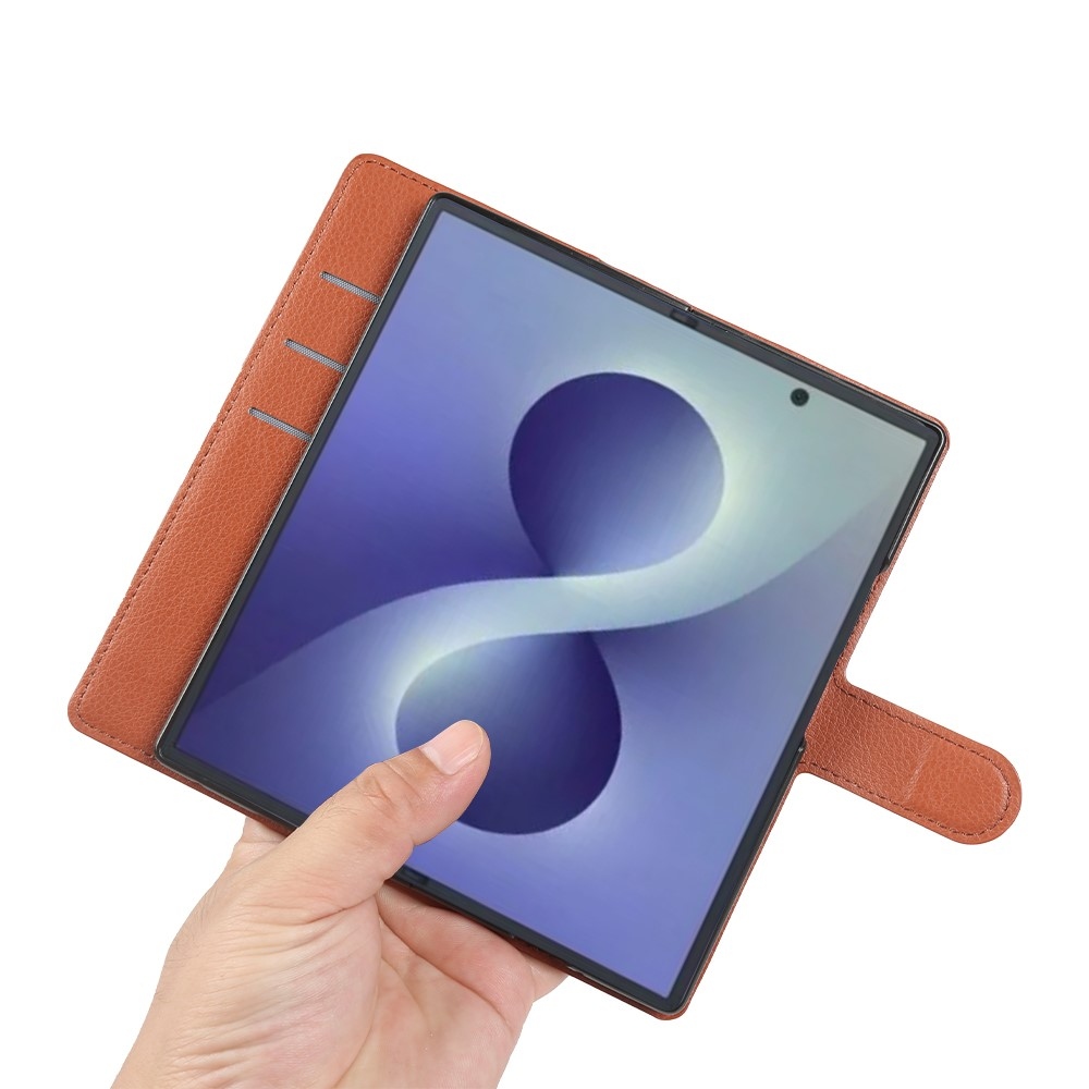 Litchi knižkové púzdro na Samsung Galaxy Z Fold8 Ultra 5G - hnedé