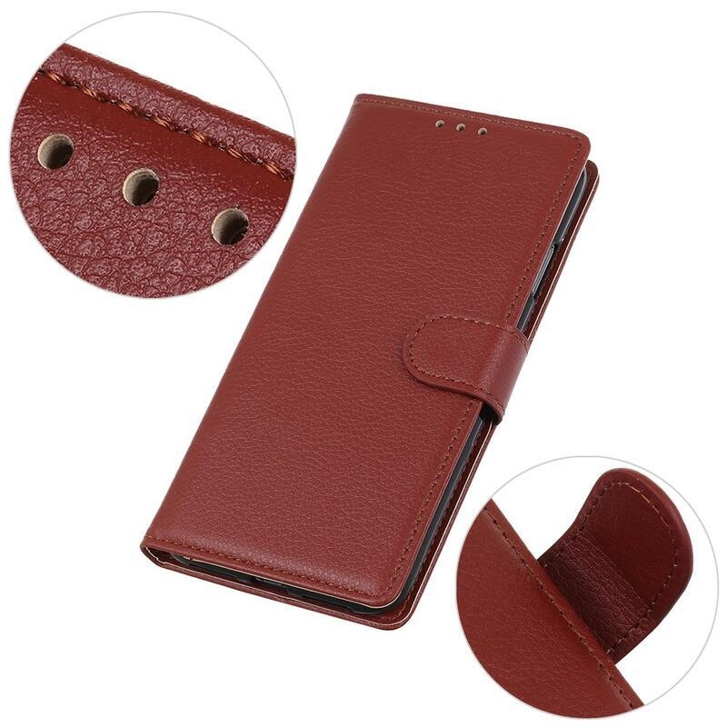 Litchi knižkové púzdro na Xiaomi Mi 10T/Mi 10T Pro - hnedé