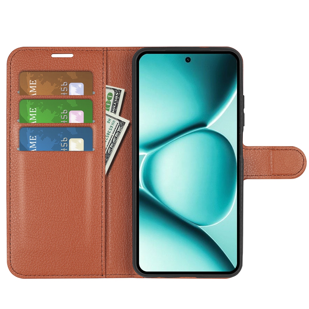 Litchi knižkové púzdro na Xiaomi Redmi Note 15 Pro 5G - hnedé