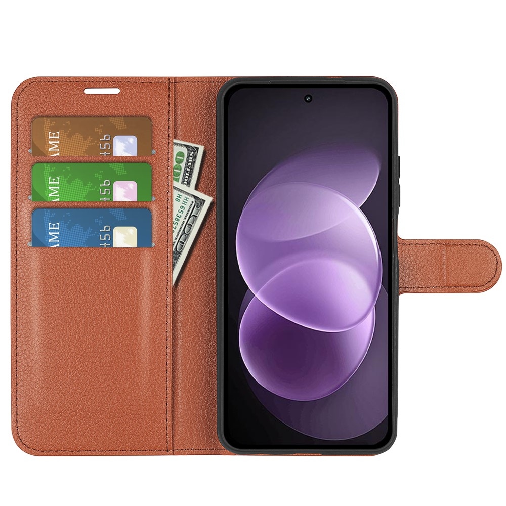 Litchi knižkové puzdro na Xiaomi Redmi Note 17 Pro Max 5G - hnedé