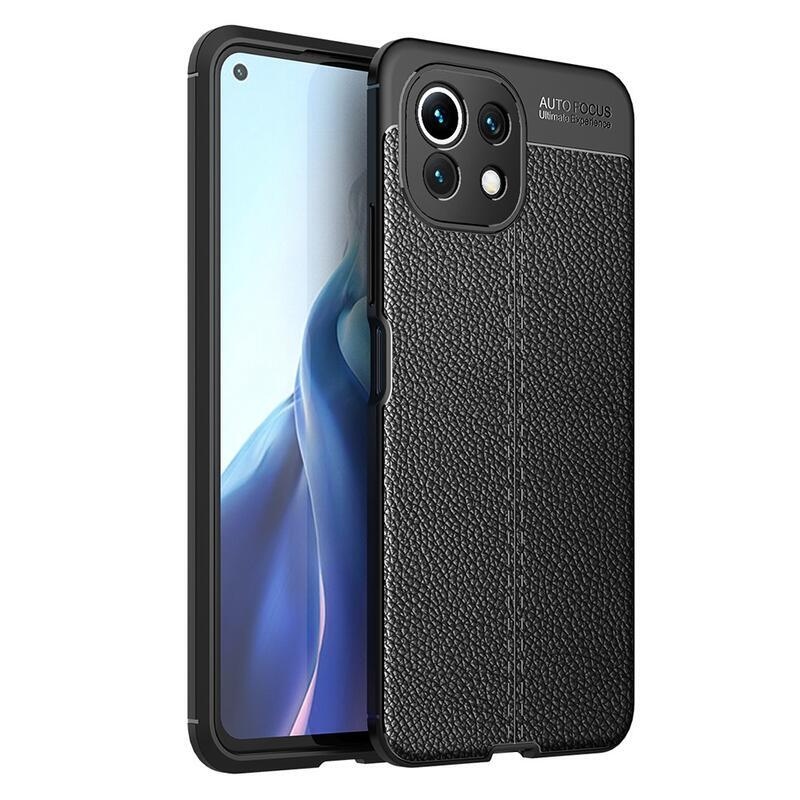 Litchi odolný gélový textúrovaný obal na mobil Xiaomi Mi 11 Lite 4G / 5G / 11 Lite 5G NE - čierny