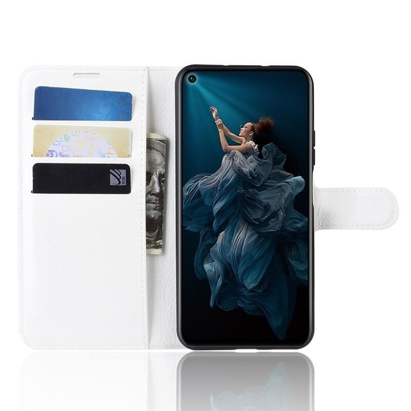 Litchi peňaženkové puzdro na Honor 20/Huawei Nova 5T - biele
