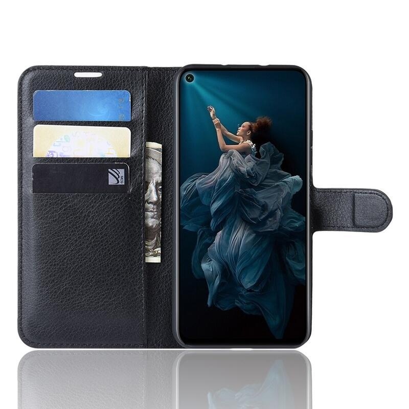 Litchi peňaženkové puzdro na Honor 20/Huawei Nova 5T - čierne