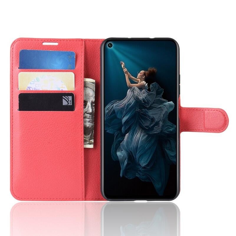 Litchi peňaženkové puzdro na Honor 20/Huawei Nova 5T - červené