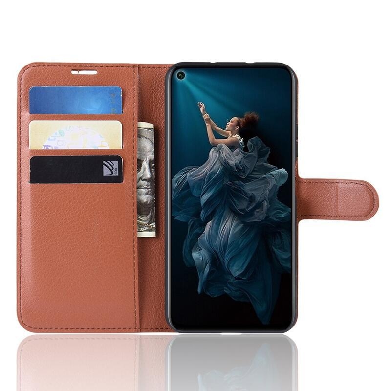 Litchi peňaženkové puzdro na Honor 20/Huawei Nova 5T - hnedé