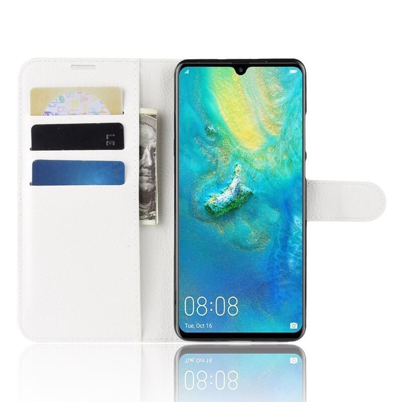 Litchi peňaženkové puzdro na Huawei P30 Pro - biele