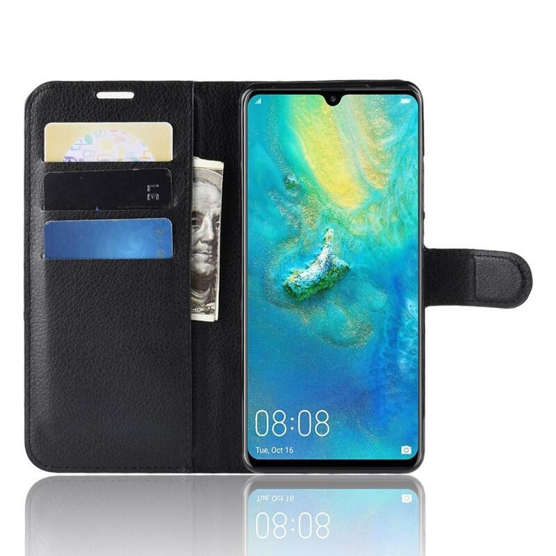 Litchi peňaženkové puzdro na Huawei P30 Pro - čierne