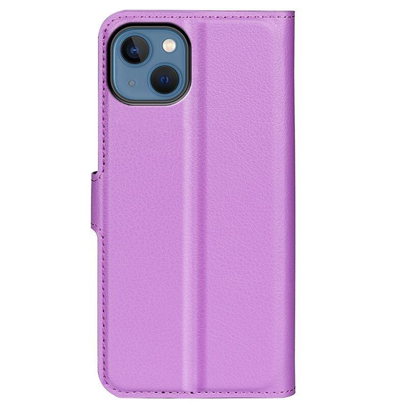 Litchi peňaženkové púzdro na iPhone 14 Plus - fialové