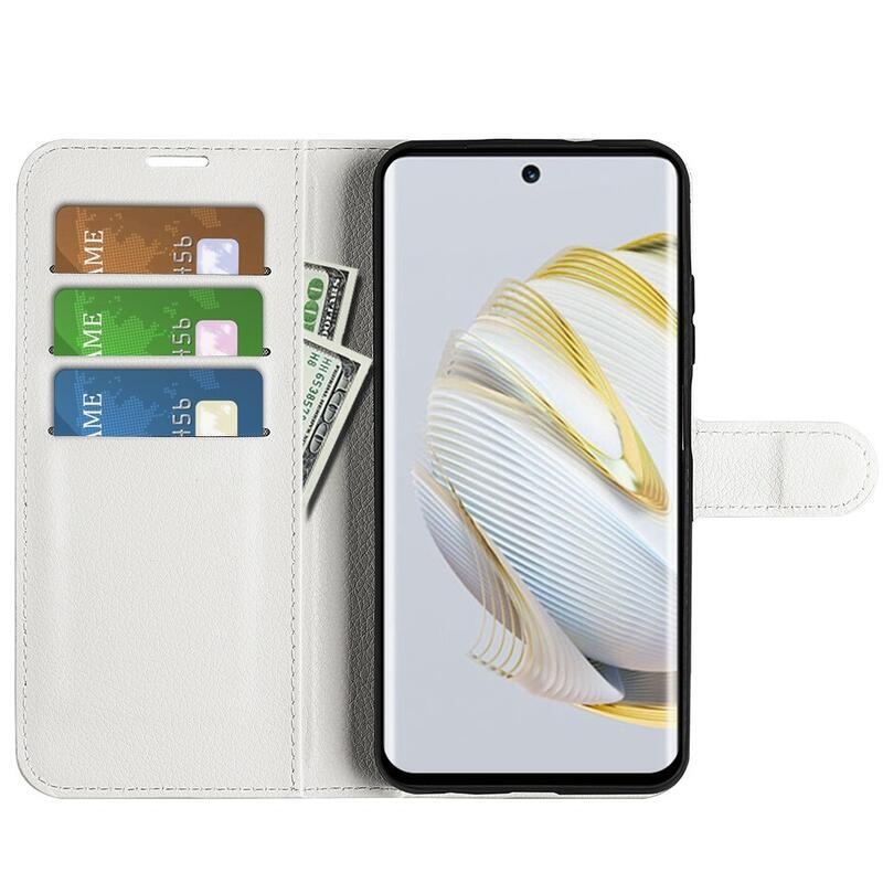 Litchi peňaženkové puzdro na mobil Huawei Nova 10 Pro - biele