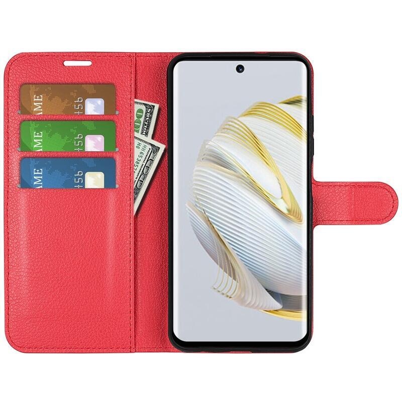 Litchi peňaženkové puzdro na mobil Huawei Nova 10 Pro - červené