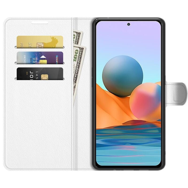 Litchi peňaženkové púzdro na mobil Xiaomi Redmi Note 10 Pro - biele