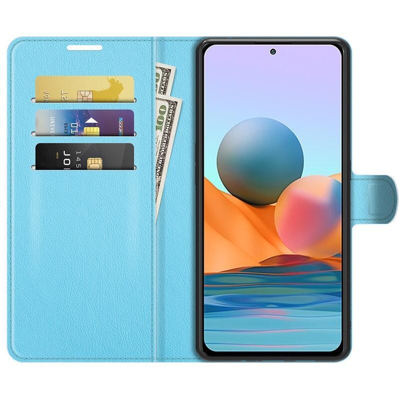 Litchi peňaženkové púzdro na mobil Xiaomi Redmi Note 10 Pro - modré