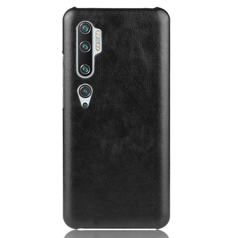 Litchi plastový obal potiahnutý PU kožou na mobil Xiaomi Mi Note 10 / Mi Note 10 Pro - čierny