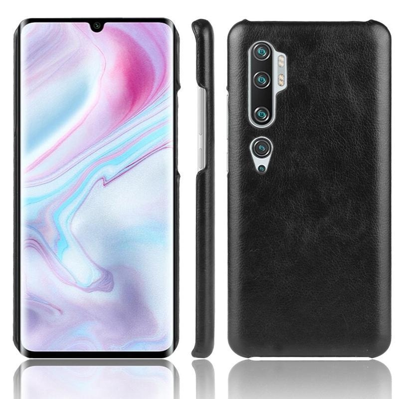 Litchi plastový obal potiahnutý PU kožou na mobil Xiaomi Mi Note 10 / Mi Note 10 Pro - čierny