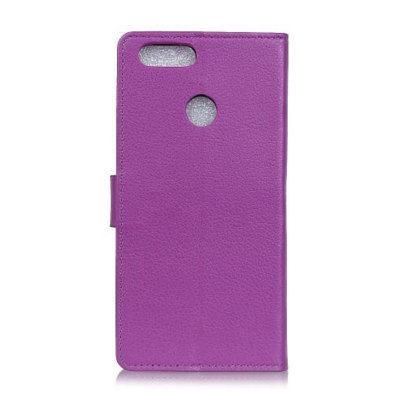 Litchi PU kožené knižkové puzdro na mobil Honor 7X -  fialové