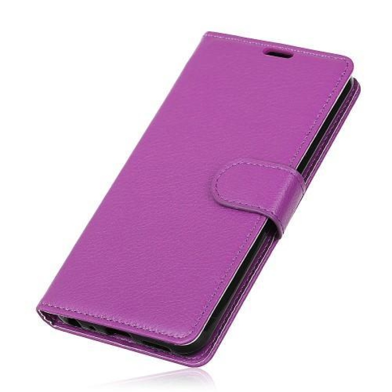 Litchi PU kožené knižkové puzdro na mobil Honor 7X -  fialové