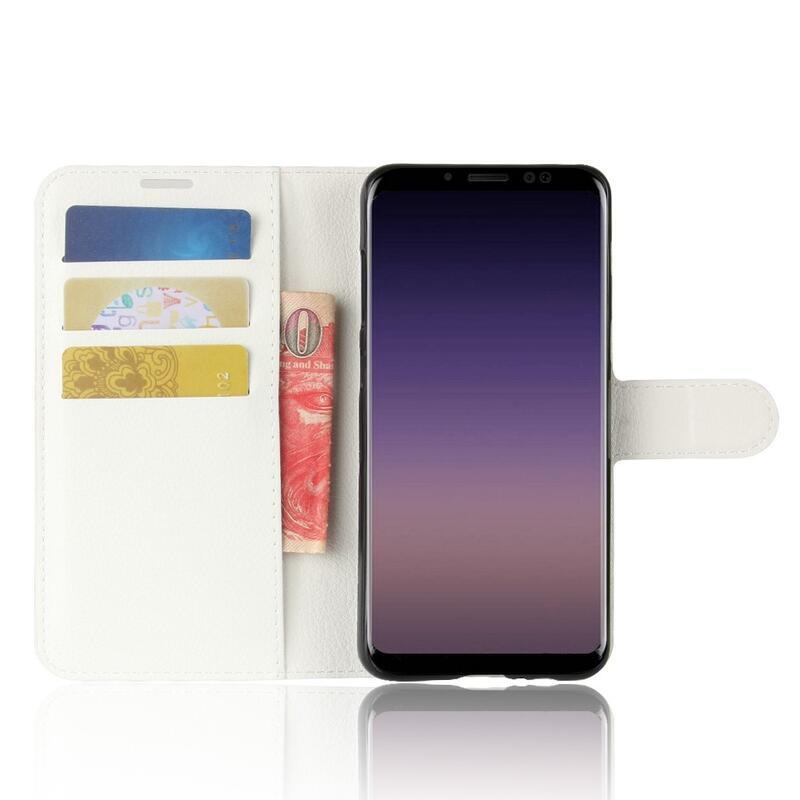 Litchi PU kožené Knížková púzdro na Samsung Galaxy A8 (2018) - biele