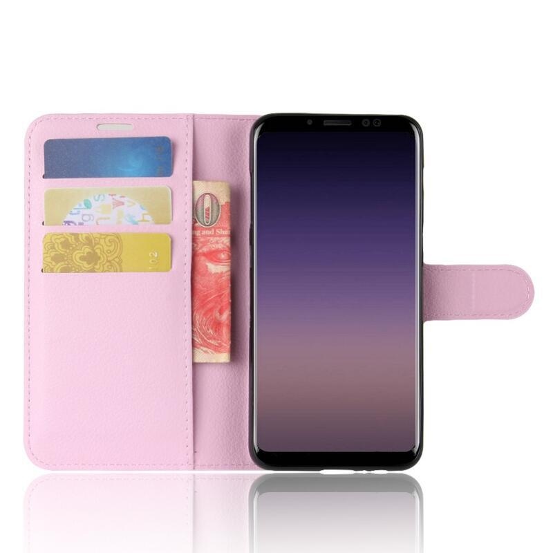 Litchi PU kožené Knížková púzdro na Samsung Galaxy A8 (2018) - ružové