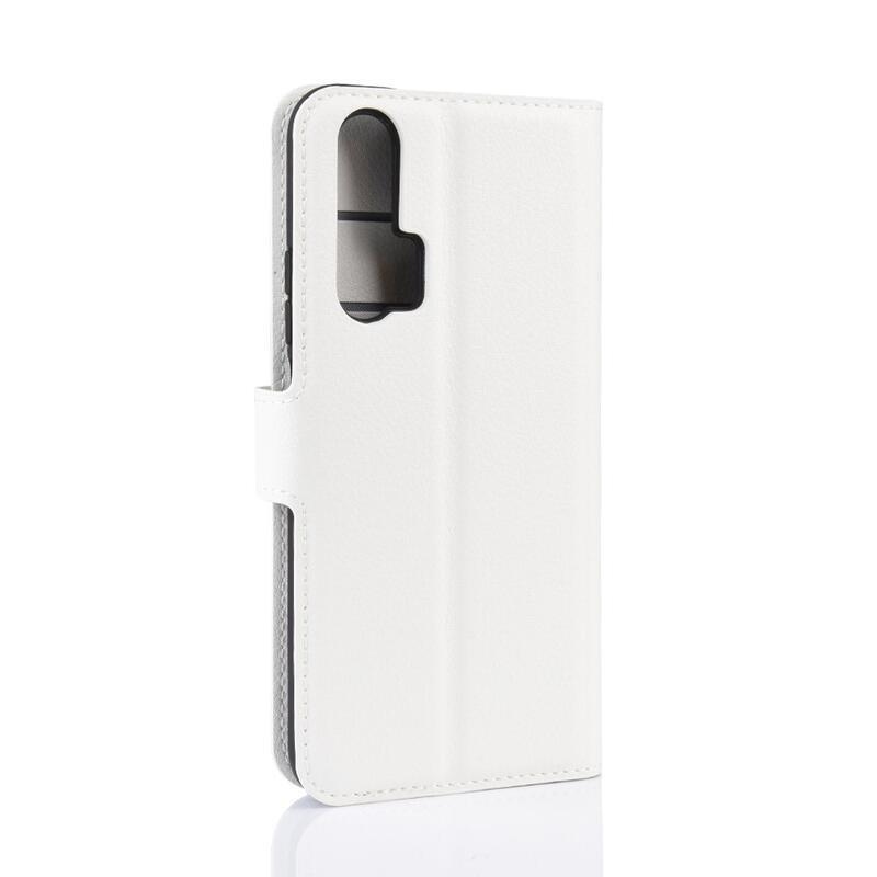 Litchi PU kožené peňaženkové puzdro na mobil Honor 20 Pro - biele