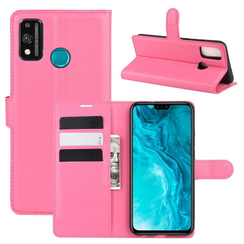 Litchi PU kožené peněženkové puzdro na mobil Honor 9X Lite - rose