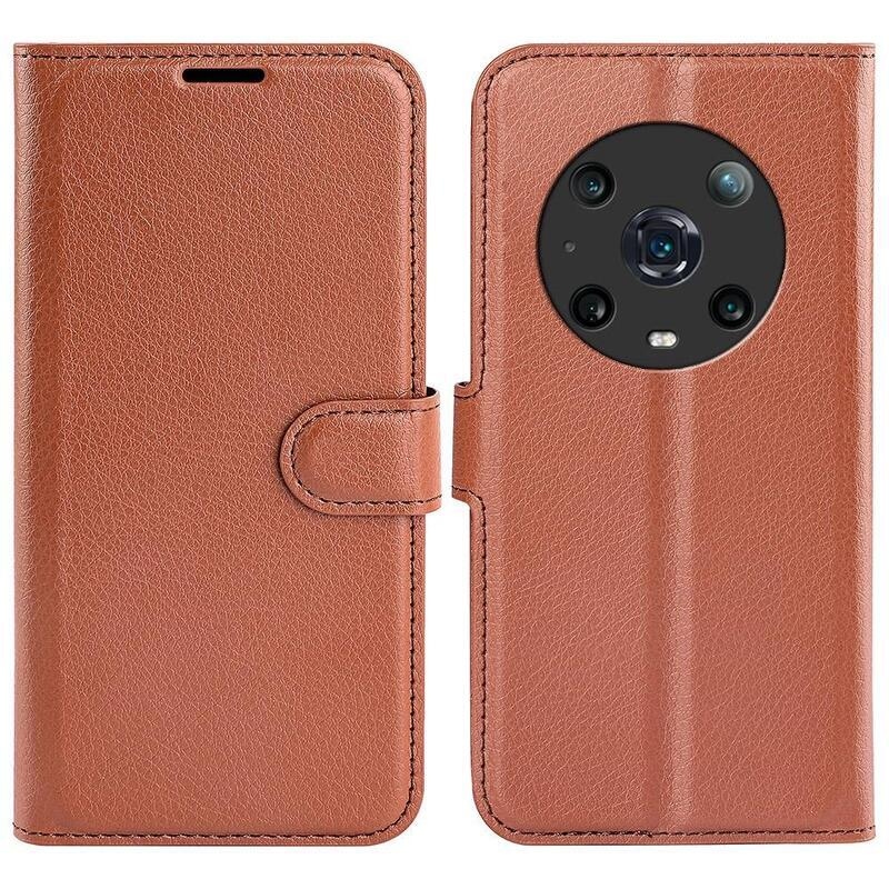 Litchi PU kožené peňaženkové puzdro na mobil Honor Magic 4 Pro 5G - hnedé