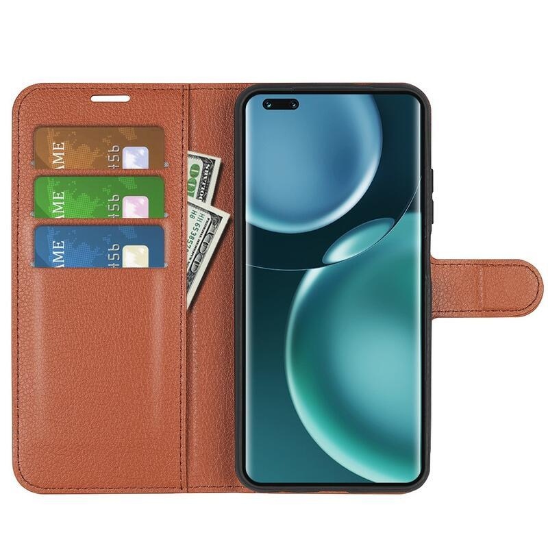 Litchi PU kožené peňaženkové puzdro na mobil Honor Magic 4 Pro 5G - hnedé