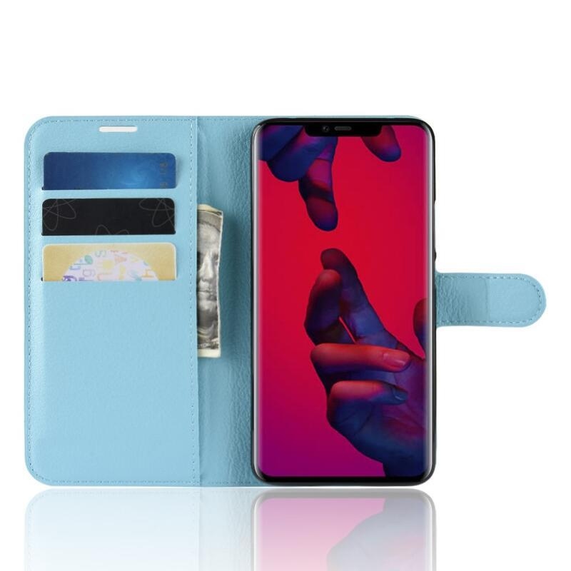 Litchi PU kožené peňaženkové púzdro na mobil Huawei Mate 20 Pro - modré