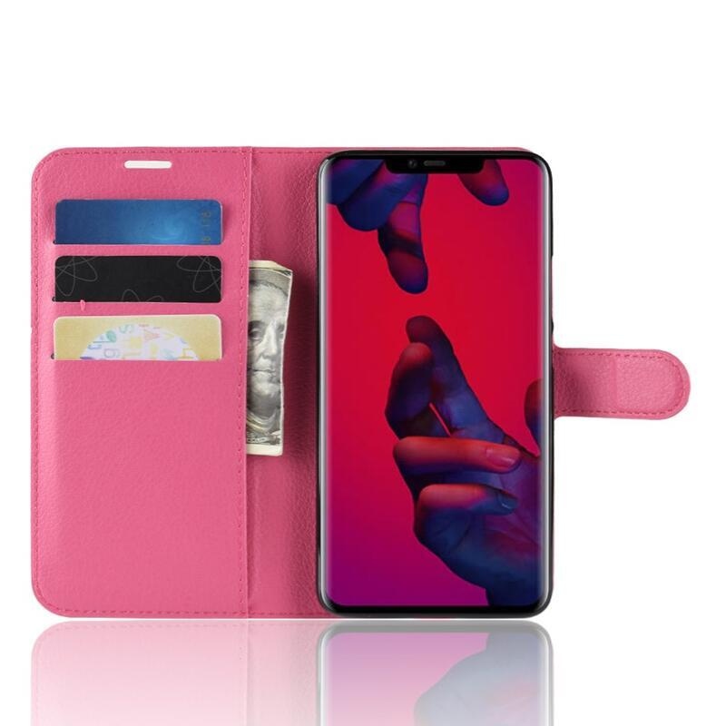 Litchi PU kožené peňaženkové púzdro na mobil Huawei Mate 20 Pro - rose