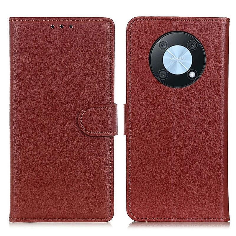 Litchi PU kožené peňaženkové puzdro na mobil Huawei Nova Y90 - hnedé
