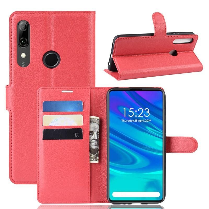 Litchi PU kožené peněženkové puzdro na mobil Huawei P Smart Z/Honor 9X - červené