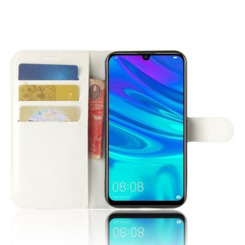 Litchi PU kožené peněženkové puzdro na mobil Huawei Y7 (2019) - biele