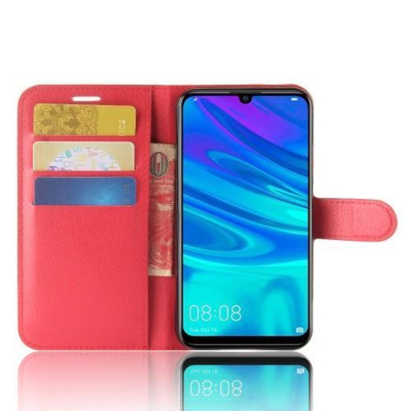 Litchi PU kožené peněženkové puzdro na mobil Huawei Y7 (2019) - červené