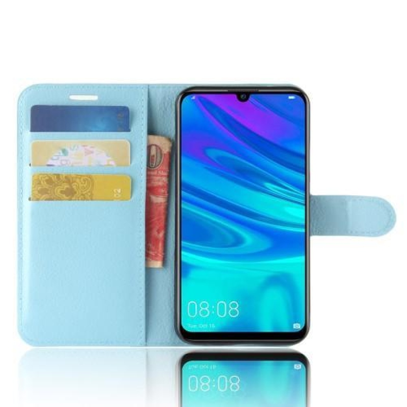 Litchi PU kožené peněženkové puzdro na mobil Huawei Y7 (2019) - modré