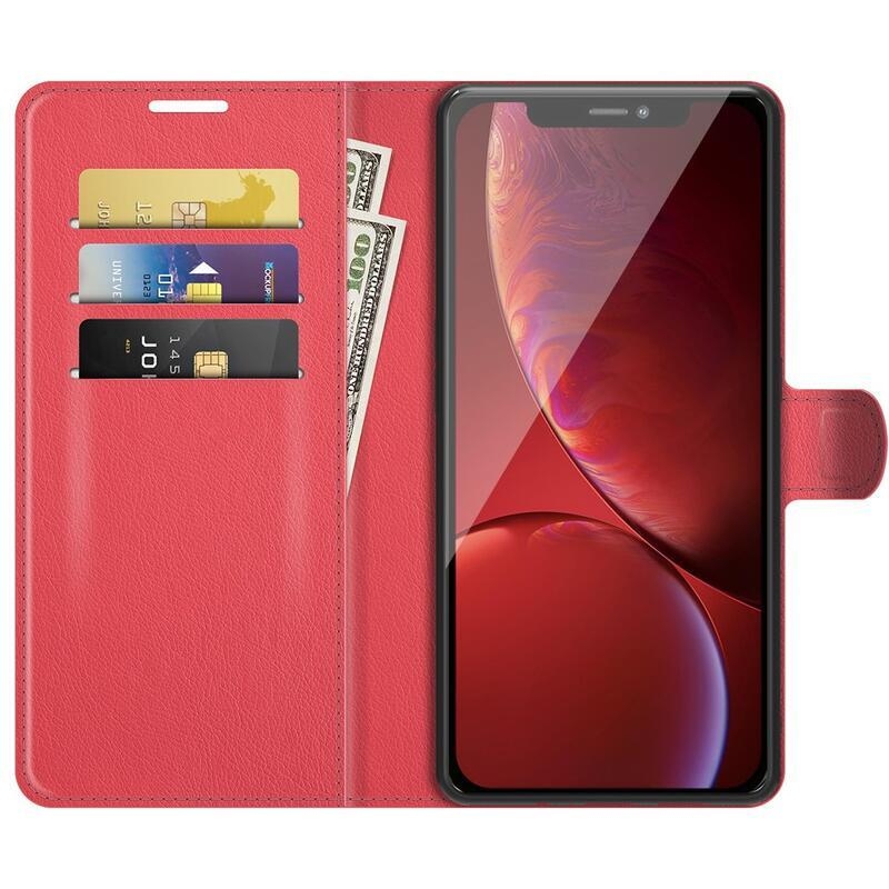 Litchi PU kožené peněženkové puzdro na mobil iPhone 13 Pro Max 6.7 - červené