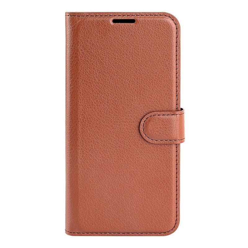 Litchi PU kožené peňaženkové puzdro na mobil iPhone 14 Pro 6.1 - hnedé